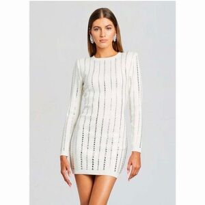 RETROFETE | Designer Virginia Rhinestone Stud Knit Dress White Embellished Sz S